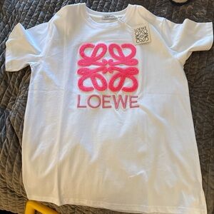 Loewe Pink Logo White Short Sleeve Tee